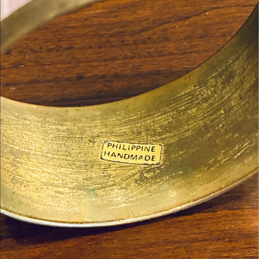 🌟12xHP🌟VTG 1980s-90s Pink Mother of Pearl Black Onyx Brass Bangle Philippines - Picture 6 of 6